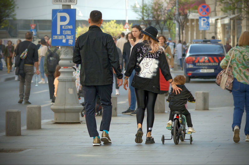 Family walking on the street
